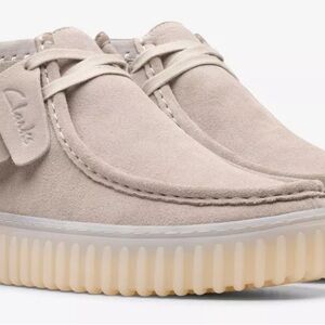 Clarks Cream Moccasins with Suede Upper and Chunky Sole